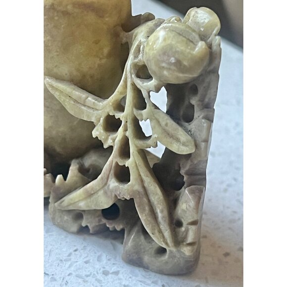 Antique Carved Soapstone Brush Pot Intricate Floral & Nature Design 2.25” T Gift - Picture 2 of 9